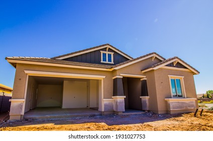 New Stucco Single Story Home Under Construction