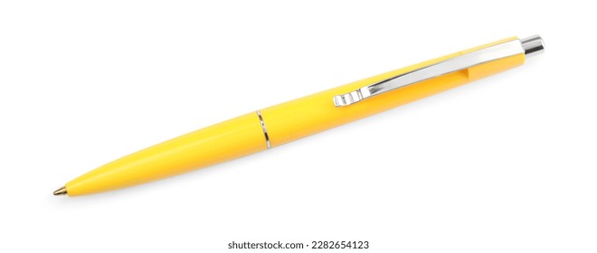 New stylish yellow pen isolated on white - Shutterstock ID 2282654123