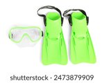 New swimming mask and flippers on white background