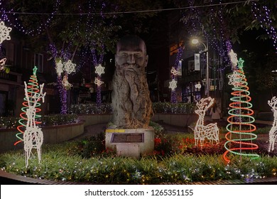 New Taipei City , Taiwan - December 23th , 2018 : George Leslie MacKay Statue At Tamsui  Old Street 