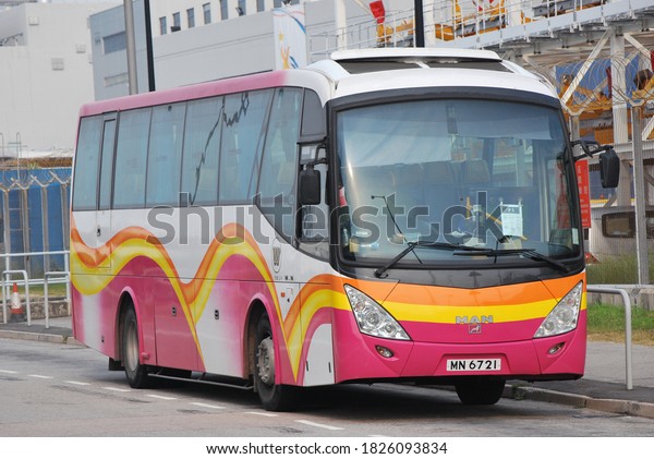 New Territories, Hong Kong - August 14,2012: European,\
Japanese and Chinese Kwoon Chung Motor Company Coaches were\
operating in Lantau Island and Yuen Long for Private Chartered Bus\
Services. 