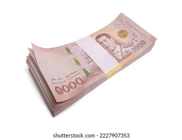 New Thai Banknote 1000 baht stacking isolated on white background. This has clipping path . ( Photo stacking full depth field focus full sharpen) - Shutterstock ID 2227907353