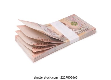 New Thai Banknote 1000 baht stacking isolated on white background. This has clipping path . ( Photo stacking full depth field focus full sharpen) - Shutterstock ID 2229805663