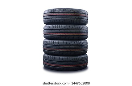 New Tires Pile Isolated On White