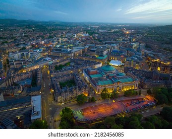 New Town Aerial View Including Saltire Court And Usher Hall At Sunset In Edinburgh, Scotland, UK. New Town Edinburgh Is A UNESCO World Heritage Site Since 1995. 