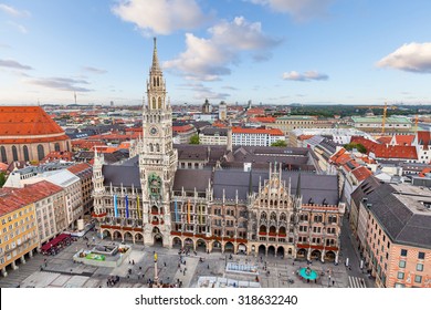 New Town Hall On Marienplatz Square In Munich, Germany