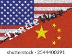 New trade war between the United States and China, various tariffs, illustration of American and Chinese flags facing each other, trade war concept