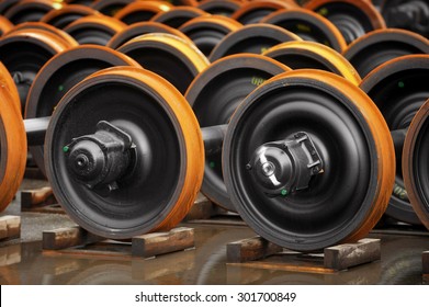 New train wheels on the factory production line