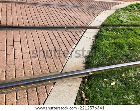 A new tramrail going on the grass in a mini parc in the centre of Amsterdam Stock photo © 