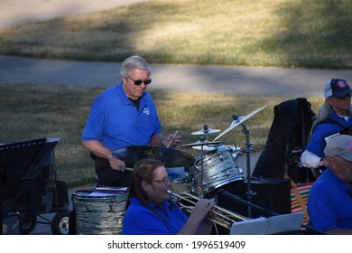 New Ulm, MN USA - 06-21-2021 - Gentleman Drummer In A Folk Polka Band