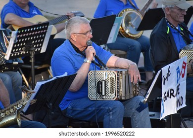 New Ulm, MN USA - 06-21-2021 - Gentleman Drummer In A Folk Polka Band