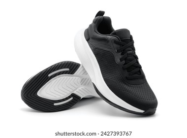 New unbranded fashion stylish black sport walking shoes or sneakers isolated on white background. - Powered by Shutterstock