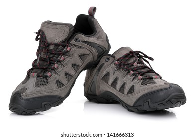 New Unbranded Hiking Shoes Or Boots Isolated On White