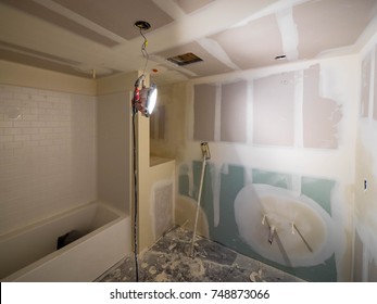 New Under Construction Bathroom Interior With Drywall And Patching