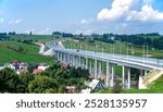 New viaduct  on Zakopianka motorway in Poland over Klikuszowa village, main place of traffic jams. New and last fragment of highway from Rdzawka to Nowy Targ just opened for traffic in September 2024