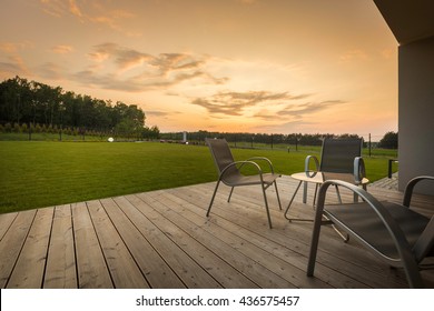 New Villa Patio With Simple Furniture Set, Sunset View