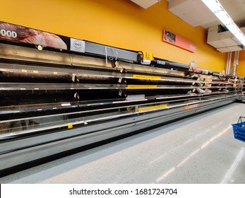 New Westminster, BC / Canada - March 17th 2020: Wal-Mart's Empty Grocery Shelves Due To Panic Buying During Covid-19 Pandemic In Canada