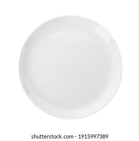 New White Ceramic Plate Isolated On White, Top View