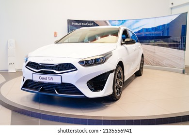 New white KIA car in the car dealership. rent, sale of cars at an authorized dealer. Russia, Rostov-on-Don, motor showroom KLYUCHAVTO, 20.12.2021