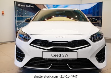 New white KIA car in the car dealership. rent, sale of cars at an authorized dealer. Russia, Rostov-on-Don, motor showroom KLYUCHAVTO, 20.12.2021
