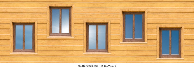New windows made of colored plastic on the facade of the house