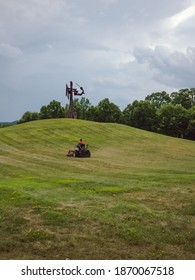 New Windsor, NY, USA, July 30, 2020: Lawn Maintenance And Mark Di Suvero At Storm King 