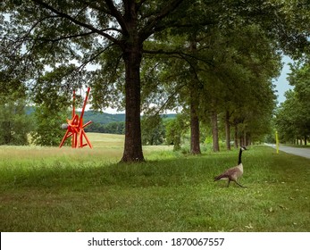 New Windsor, NY, USA, July 30, 2020: Mark Di Suvero At Storm King With Duck Crossing Road