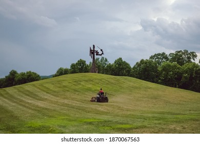 New Windsor, NY, USA, July 30, 2020: Lawn Maintenance And Mark Di Suvero At Storm King 