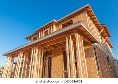 New Wood House Framing At Construction Site.