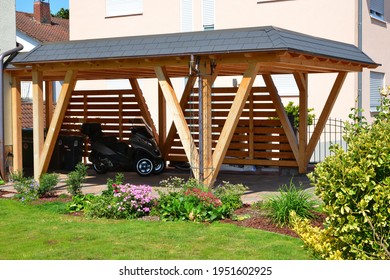 New wooden Carport with Copper Rain gutter, rainwater pipe and Connector Nozzle