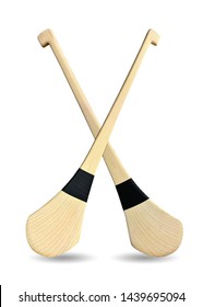 New Wooden Irish Hurley Stick Isolated On White Background. This Has Clipping Path. 