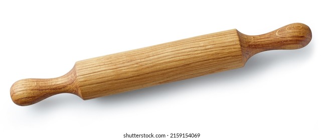 New Wooden Rolling Pin Isolated On White Background, Top View