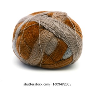 new wool yarn ball ingrey and mustard isolated on white