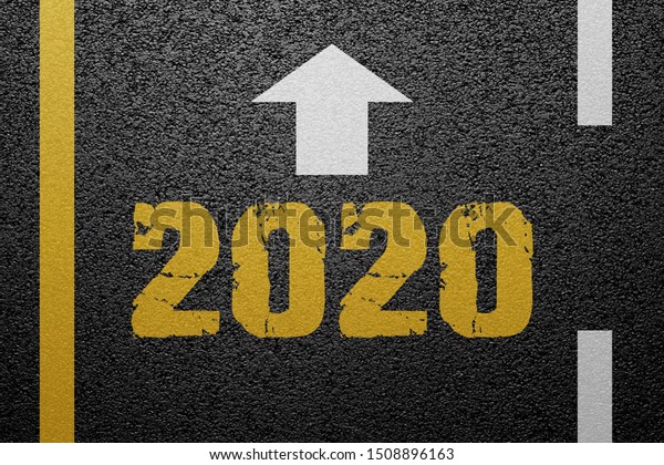 New year 2020 road\
sign on asphalt ground