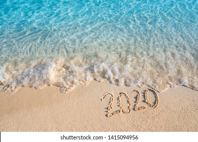 New Year 2020 Summer concept ,Soft wave lapped the sandy beach background