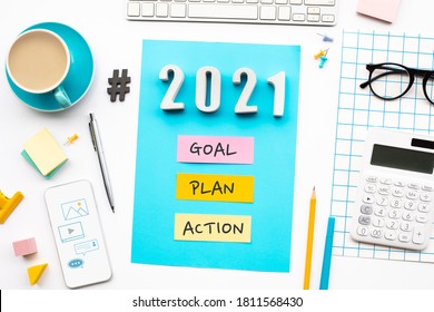 New Year 2021,goal,plan,action Text  With Modern Office Accessories.Business Management,Inspiration Concepts Ideas