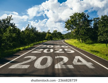 New year 2024 to 2026 written on the road in the middle of asphalt road, Planing of new year concept.