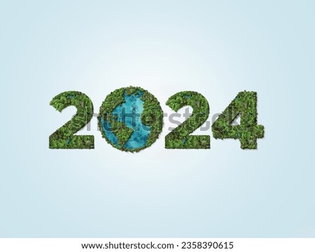 New Year 2024 green recycling and save our planet and earth environment. World water day 2024. Earth day 2024 concept.