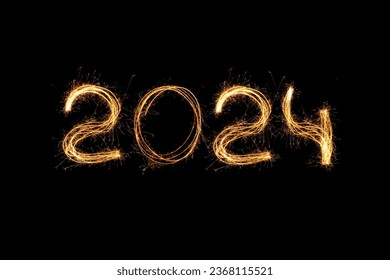 New Year 2024 light. Sparklers draw figures 2024. Bengal lights and letter. Holidays. Luxury  - Powered by Shutterstock