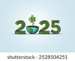 New Year 2025 green recycling and save our planet and earth environment. World water day 2025. Earth day 2025 concept.