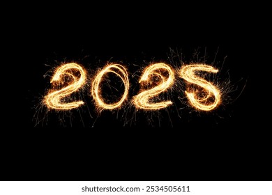 New Year 2025 light. Sparklers draw figures 2025. Bengal lights and letter. Holidays. Luxury Sparks - Powered by Shutterstock