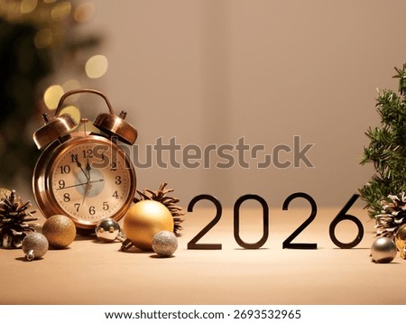 New Year 2026 Countdown with Clock and Ornaments