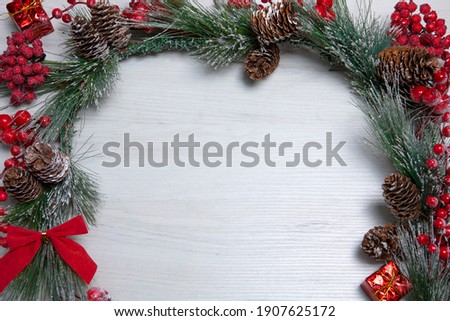 new year attributes on a white background with a branch of a christmas tree