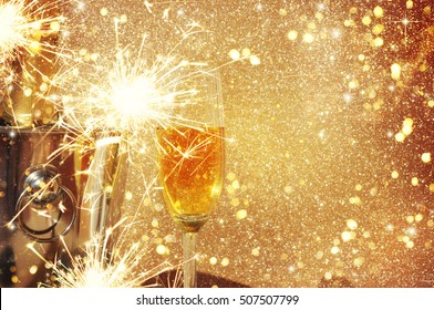 New Year Celebration, christmas background with champagne. - Shutterstock ID 507507799