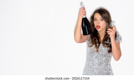 New Year Celebration Shocked Woman Party Drink