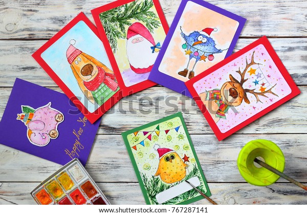 New Year Christmas Cards Funny Animals Stock Photo Edit Now