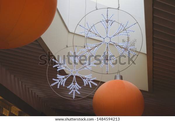 New Year Christmas Ceiling Decorations Mall Royalty Free