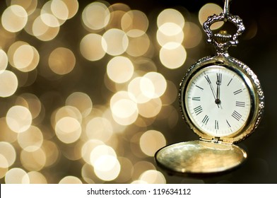 New Year Clock On Abstract Background