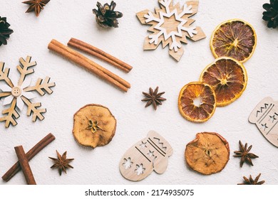 New Year composition. Christmas decor background with pine cones. Top view with copy space. - Shutterstock ID 2174935075