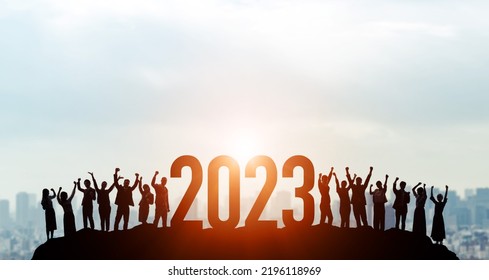 New year concept of 2023. Cheerful group of people. New year card. - Shutterstock ID 2196118969